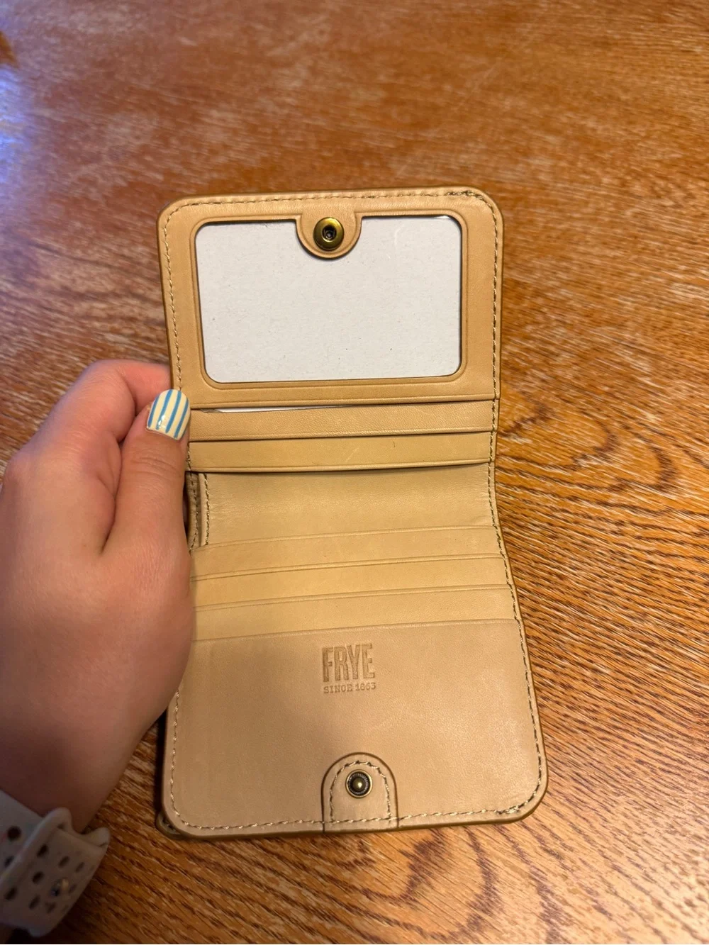 Frye Cream Leather Trifold Wallet with Zip Coin Pocket